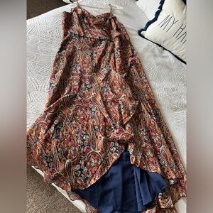 MSK Blue and Cream Asymmetrical Wrap Midi Dress